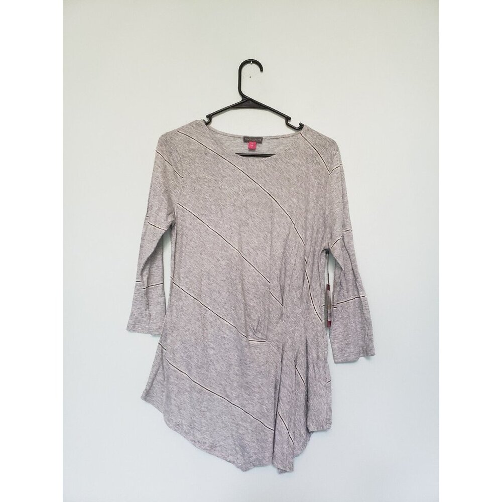 Vince Camuto Womens M T-shirt Top 3/4 Sleeve Gray Stripe Tunic Side Pleat NWT